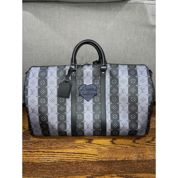 Louis Vuitton Keepall Bandouliere 55 Nigo Black Stripe Monogram Heart Travel Bag - Picture 2 of 12